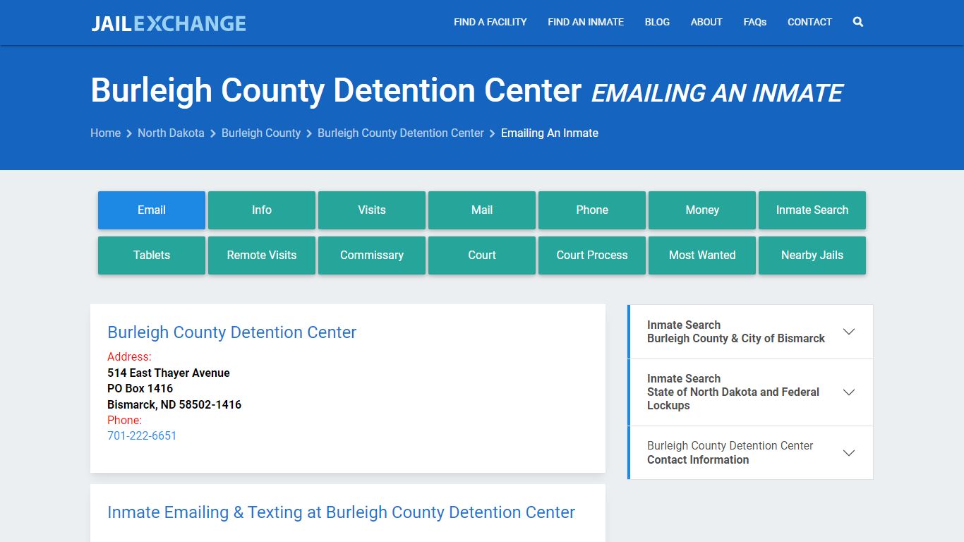 Inmate Text, Email - Burleigh County Detention Center, ND - Jail Exchange